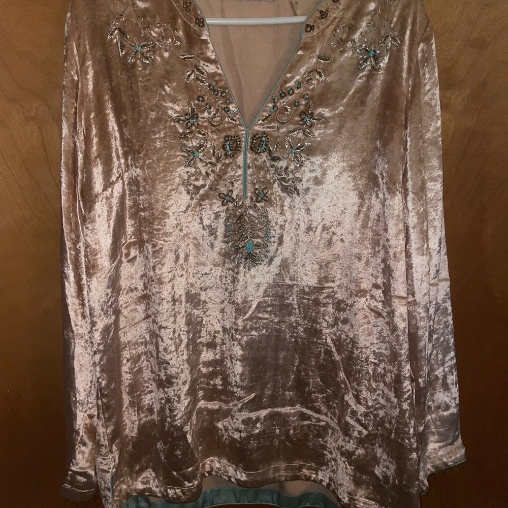 Soft Surroundings Pink Long Sleeve Embellished Tunic Sz XL